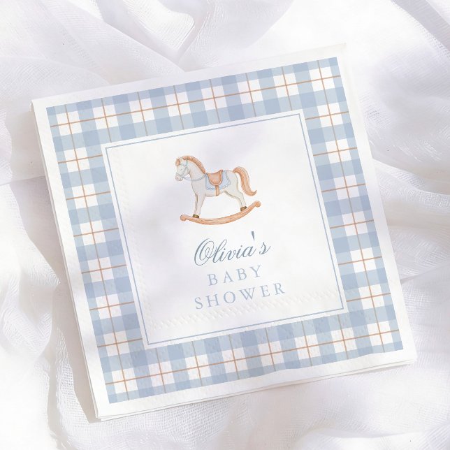 Vintage Gungstol Blå Gingham Barnkalas Pappersservett (Skapare uppladdad)