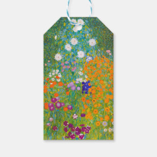 Vintage Gustav Klimt lantliga blomsterkonst Presentetikett