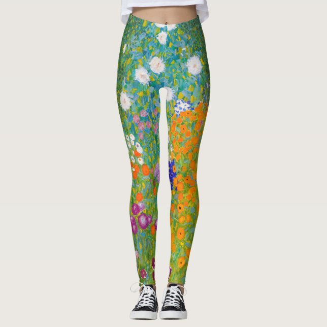 Vintage Gustav Klimt stilhage blomsterkonst Leggings (Framsida)