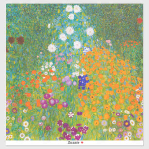 Vintage Gustav Klimt stugträdgård blommig konst Klistermärken