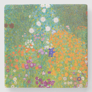 Vintage Gustav Klimt stugträdgård blommig konst Stenunderlägg
