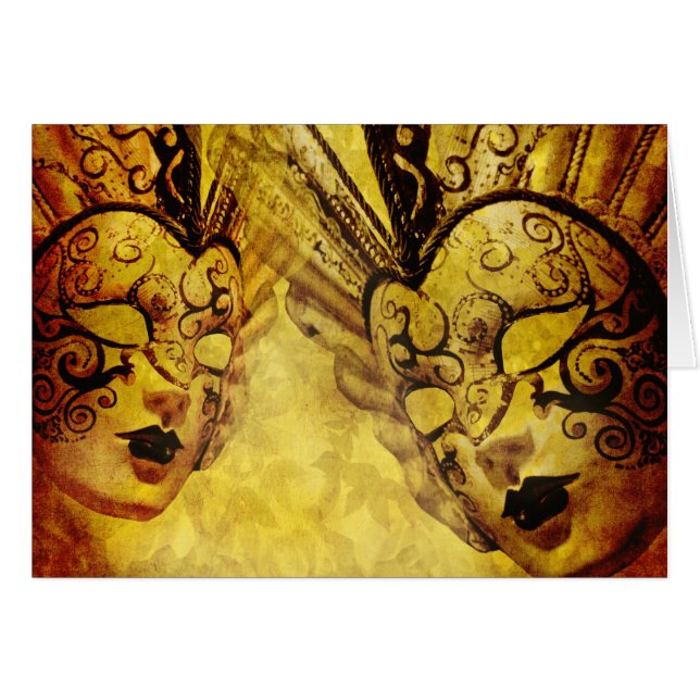 Vintage gyllene venetianska masker hälsningskort (Framsidan Horizontal)