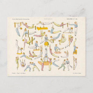 Vintage gymnastikdiagram vykort