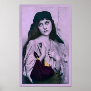 Vintage Gypsy Girl in Violet Print Poster