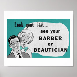 Vintage Hair Salon Art Beautician Print in Aqua Poster