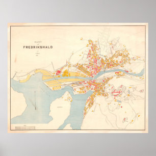 Vintage Halden Norge Karta (1905) Frederikshald Poster