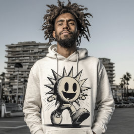Vintage Halftone Sol Karaktär – Retro Positiv Hoodie