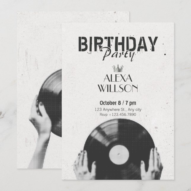 Vintage halftonmusik inbjudningar (Fram/baksida)