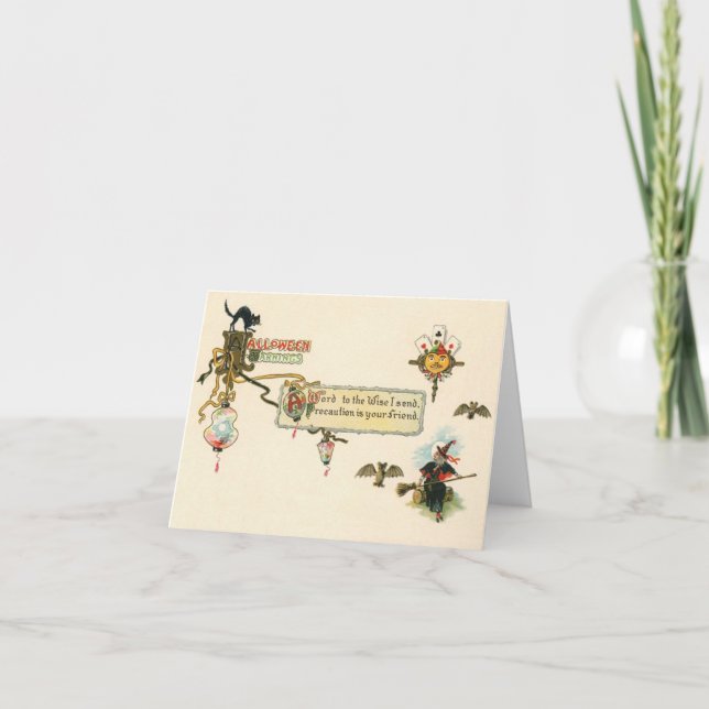 Vintage Hallowe en Warnings Greeting Card Kort (Framsida)