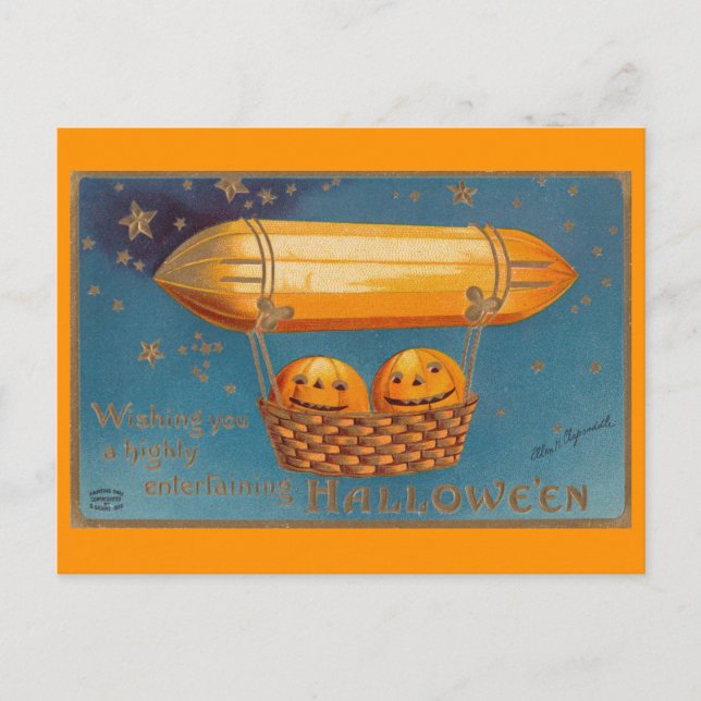Vintage Halloween Airship/Zeppelin Postcard Vykort (Framsida)