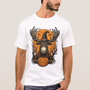 Vintage Halloween Älg Pumpa Häxa Hatt Tröja_1 T Shirt
