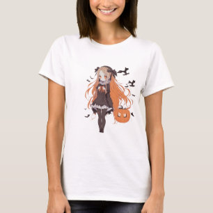 Vintage Halloween Anime Flicka med fladdermöss T Shirt