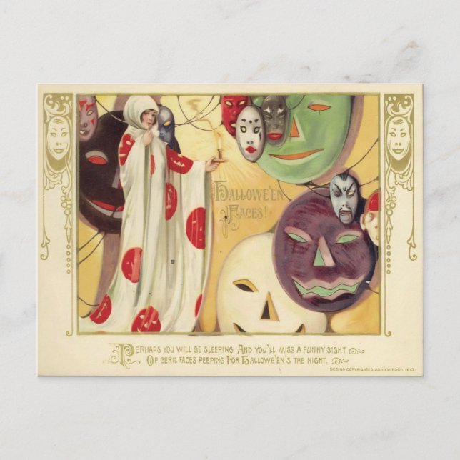 Vintage Halloween Ansikte Vykort (Framsida)