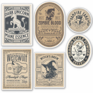 Vintage Halloween Apothecary Label Witch Potion Klistermärken