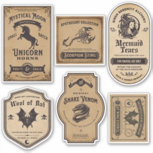Vintage Halloween Apothecary Witch Potion Label Klistermärken