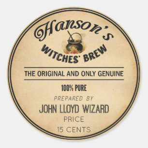 Vintage Halloween Apothecary Witches Brew Cauldron Runt Klistermärke