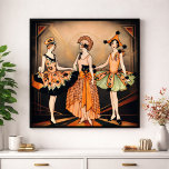 Vintage Halloween Art Deco Flapper Poster | 1920s<br><div class="desc">Celebrate Halloween with timeless Vintage Art Deco elegance. This striking illustration features three stylish 1920s flapper women dressed in whimsical Halloween couture, blending glamorous Jazz Age fashion with playful seasonal motifs like pumpkins and festive decorations. Inspired by 1920s–1930s Art Deco fashion plates and Parisian poster art, the design showcases geometric...</div>