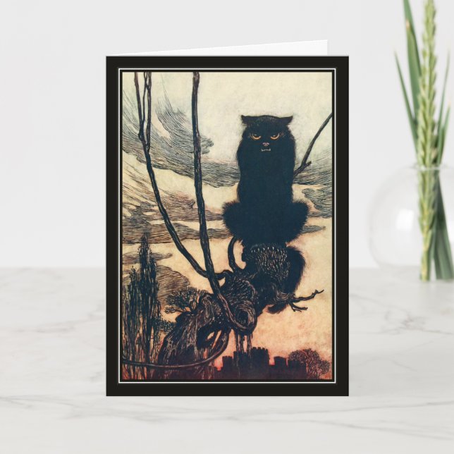 Vintage Halloween Arthur Rackham Black Cat Kort (Framsida)