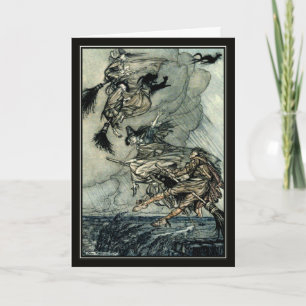 Vintage Halloween Arthur Rackham Flies Witches Kort