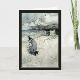 Vintage Halloween Arthur Rackham Witch + Black Cat Kort