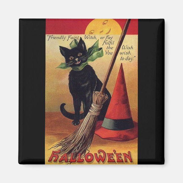 Vintage Halloween av Ellen Clapsaddle, Black Cat Magnet (Framsidan)
