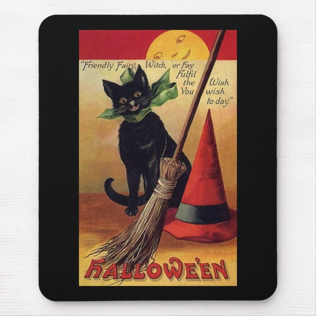 Vintage Halloween av Ellen Clapsaddle, Black Cat Musmatta (Framsidan)
