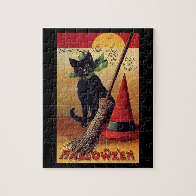 Vintage Halloween av Ellen Clapsaddle, Black Cat Pussel (Vertikal)