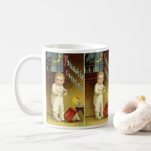 Vintage Halloween av Ellen Clapsaddle, spökhistori Kaffemugg (Med munk)