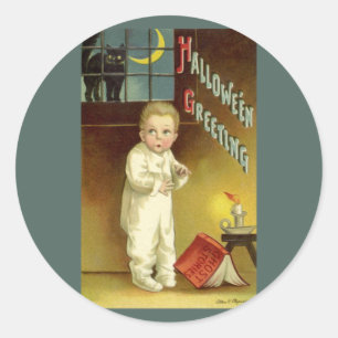 Vintage Halloween av Ellen Clapsaddle, spökhistori Runt Klistermärke