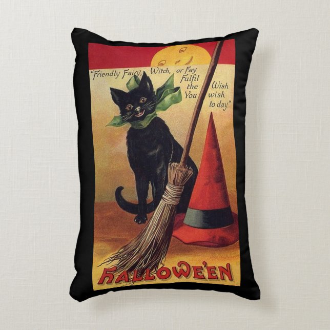 Vintage Halloween av Ellen Clapsaddle, svart katt Prydnadskudde (Framsidan(Vertikal))