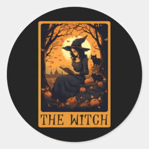Vintage Halloween-avläsningsfil för Witch Tarot Ca Runt Klistermärke