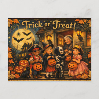 Vintage Halloween barn i kostymer Vykort
