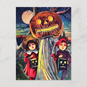 Vintage Halloween-barn och pumpkort Helg Vykort
