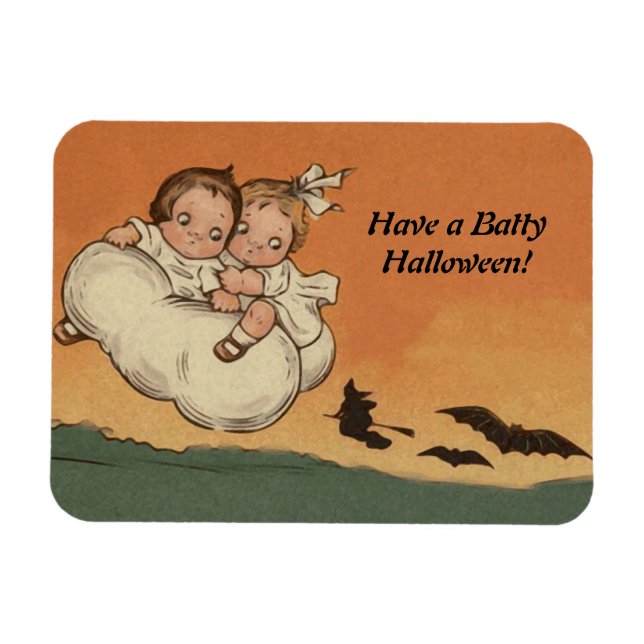 Vintage Halloween Barn som flyger Fladdermöss Chas Magnet (Horisontell)