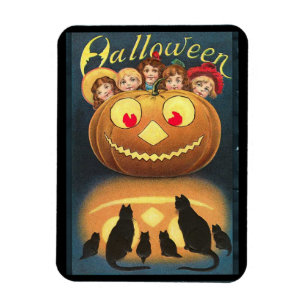 Vintage Halloween Barn som Gömmer bakom Pumpkin Magnet