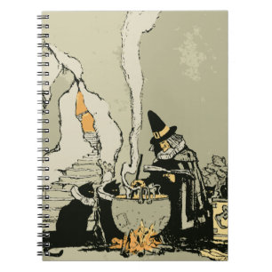 Vintage Halloween, beck med Cauldron och katter Anteckningsbok