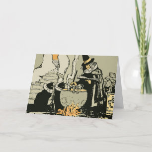 Vintage Halloween, beck med Cauldron och katter Kort