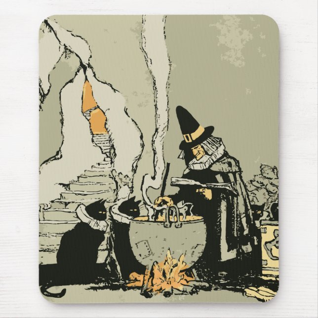 Vintage Halloween, beck med Cauldron och katter Musmatta (Framsidan)
