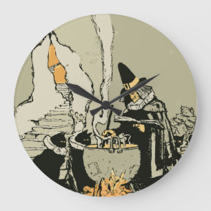 Vintage Halloween, beck med Cauldron och katter Stor Klocka