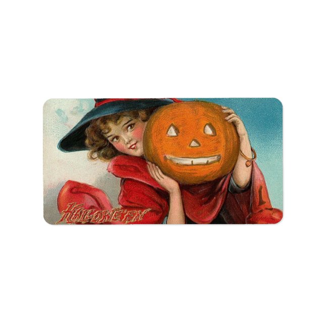Vintage Halloween-bild på en leveransetikett Adressetikett (Framsidan)
