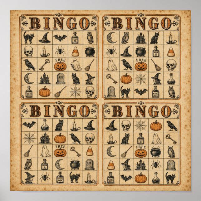 Vintage Halloween-bingokort Poster (Framsidan)