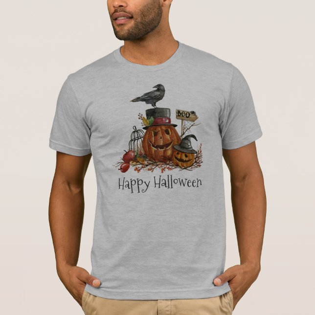 Vintage Halloween Black Bird & Pumpkins | Shirt T Shirt (Framsida)