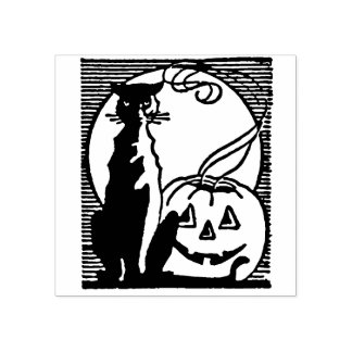 Vintage Halloween Black Cat and Jack O'Lantern Stämpel