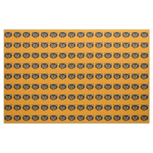 Vintage Halloween Black Cat Ansikte Orange Stars Tyg
