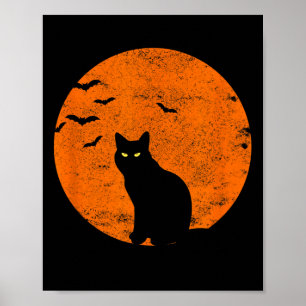 Vintage Halloween Black Cat Costume Retro Måne Cat Poster