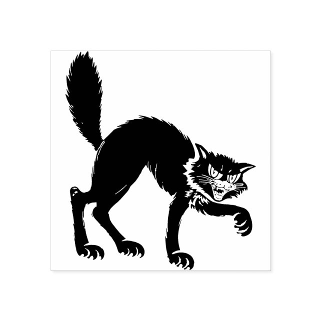 Vintage Halloween Black Cat Frimärke Stämpel (Tryck)