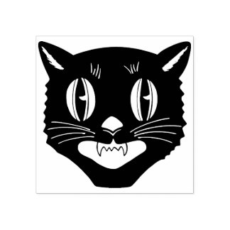 Vintage Halloween Black Cat Frimärke Stämpel
