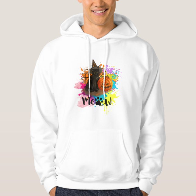 Vintage Halloween Black Cat Hoodie (Framsida)