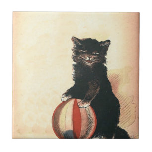 Vintage HALLOWEEN Black Cat Kakelplatta