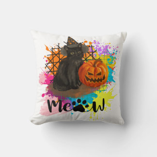 Vintage Halloween Black Cat Kudde